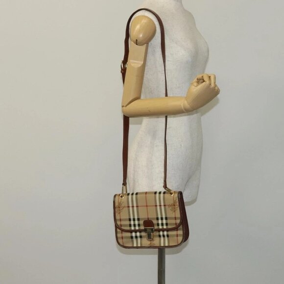 Burberrys Nova Check Shoulder Bag PVC Beige Brown gold Auth 110829 - Picture 1 of 16